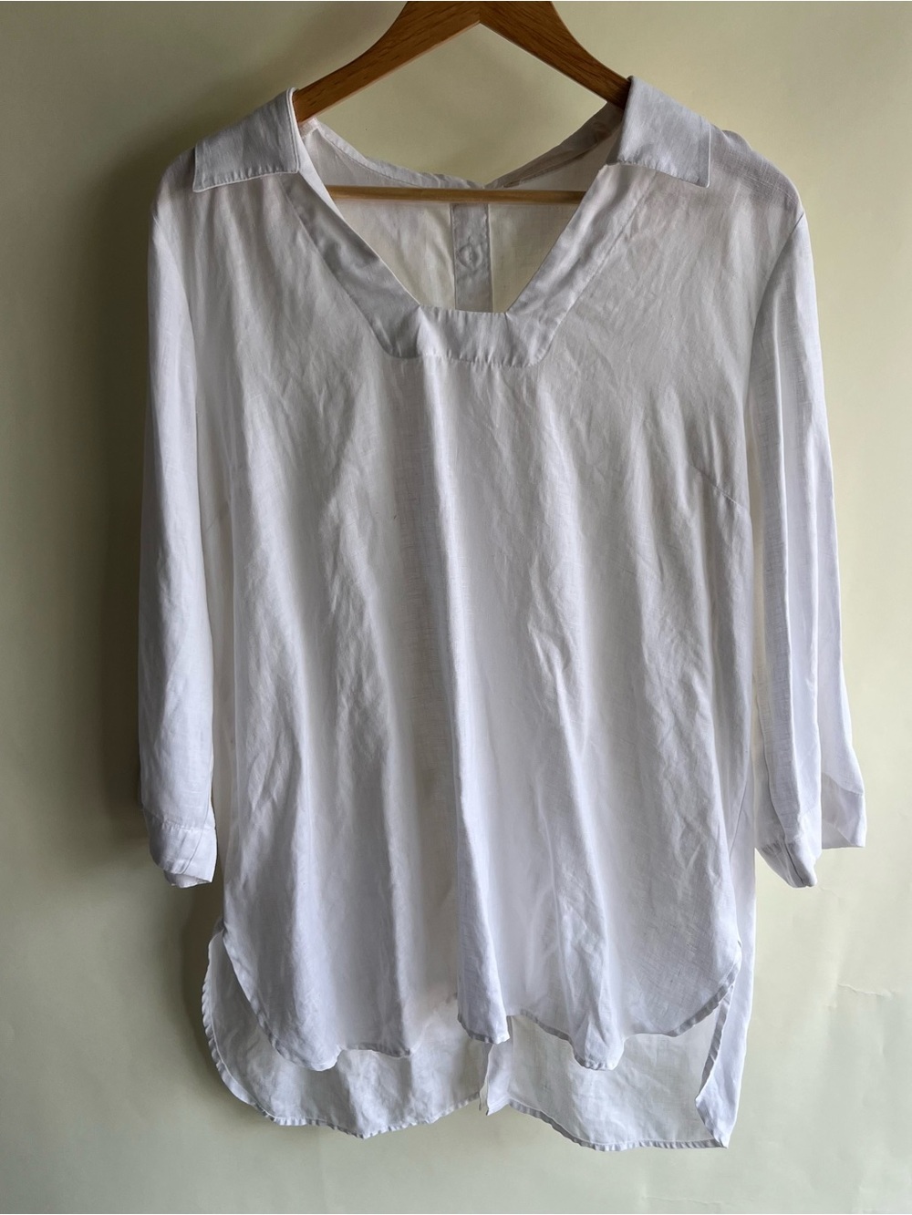 Soft Surroundings Linen Tunic Blouse Sz Lg White Women’s Collared Shirt Top